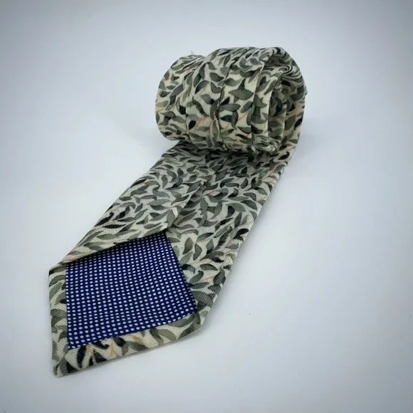 Eton Tie Mens One‎ Size Colorful Leaf Print Wool Classic Necktie Italy Made